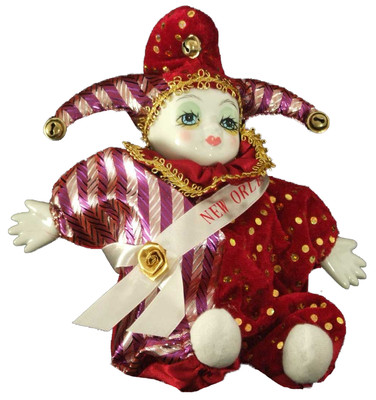 Porcelain Baby Clown Doll Mardi Gras Burgundy New Orleans