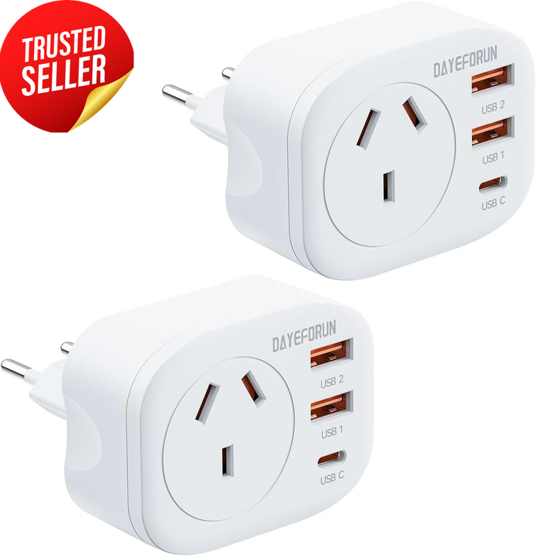 AU to EU Travel Adapter 2 Pack Europe Bali Plug Adaptor Set