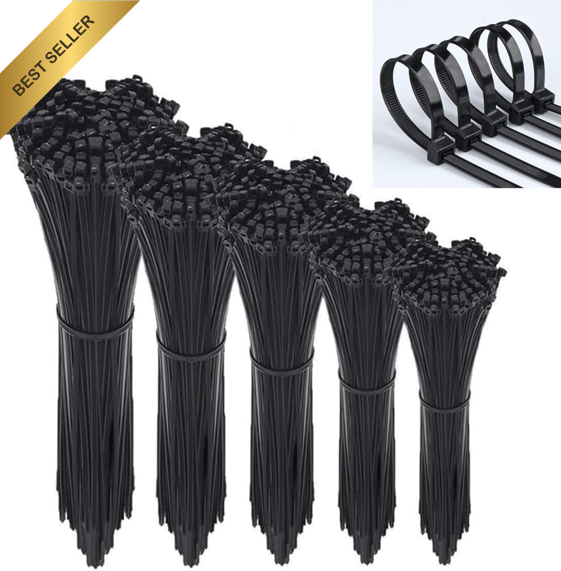 500PCS Self-Locking Nylon Cable Zip Ties,4/6/8/10/12 Inch Multi-Size Black Wire