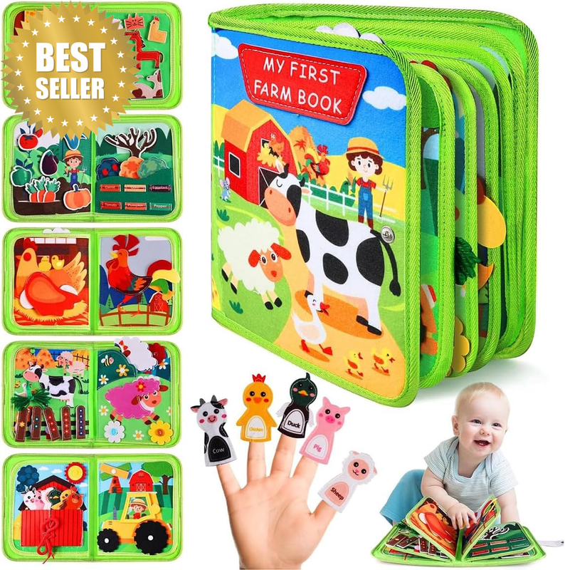 Busy Book for Toddler Montessori Toys Busy Board 1-3 Year Old Boy Girl, Farm Qui