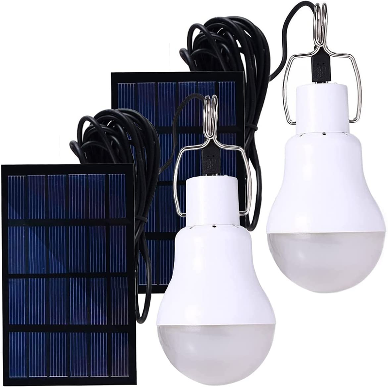 2 Bombillas Solares Recargable LED Focos Con Panel De Solar Luz Para Exteriores