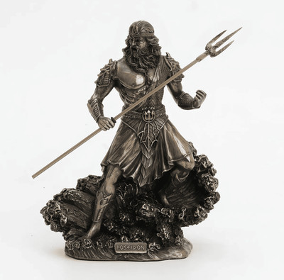 Poséidon Neptune avec sculpture statue trident sur vague, 20 cm/7,9", fonte à...