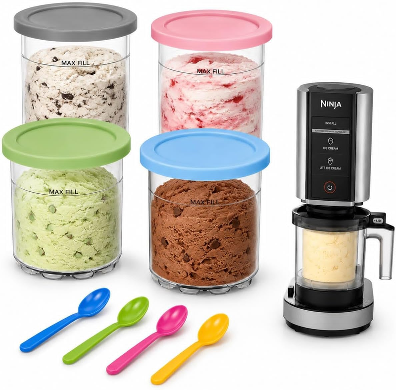 4 Pack Ice Cream Pint Containers Replacement for Ninja Creami Pints and Leakproo