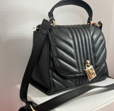 BEBE Classic Quilted Black Small Satchel Shoulder Handbag Purse NWT SHIPS FREE