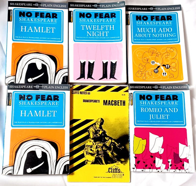 Spark Notes No Fear Shakespeare 5 Book Lot + Cliffs Notes Macbeth FREE Shipping