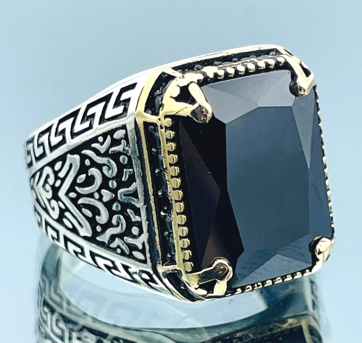 925K Sterling Silver Ring, Mens Square Black Onyx Gemstone Ring, Mens Jewelry 925K Sterling Silver Ring, Mens Square Black Onyx Gemstone Ring, Mens Jewelry