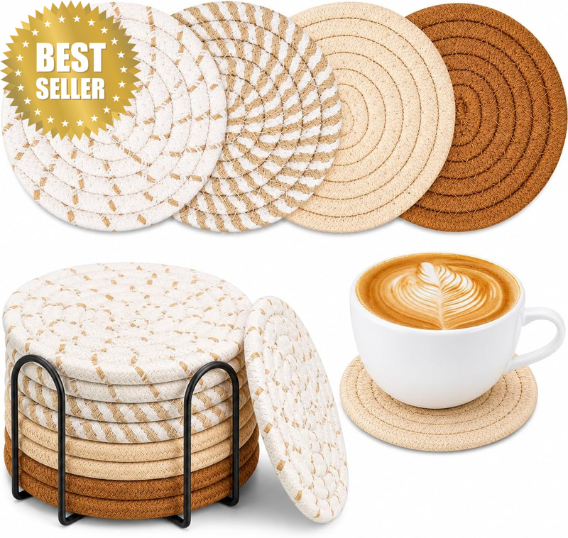Coasters with Metal Holder for Drinks, 8 Pack Large Non-Slip & Easy to Clean Coa