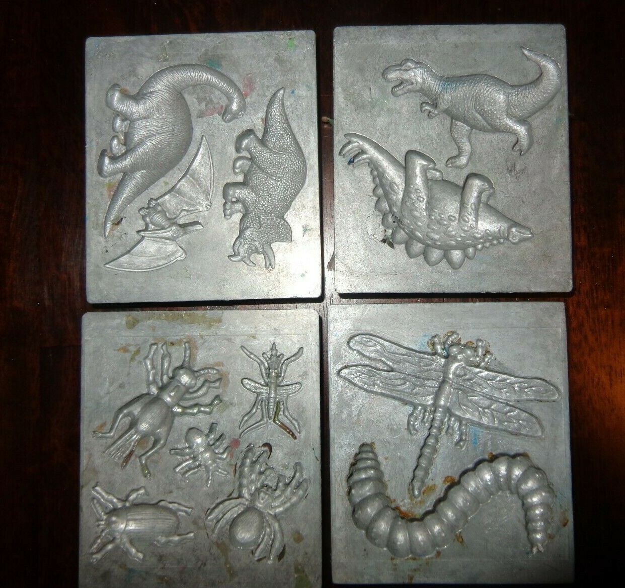 Lot of 4 Creepy Crawler Metal Molds Dinosaurs