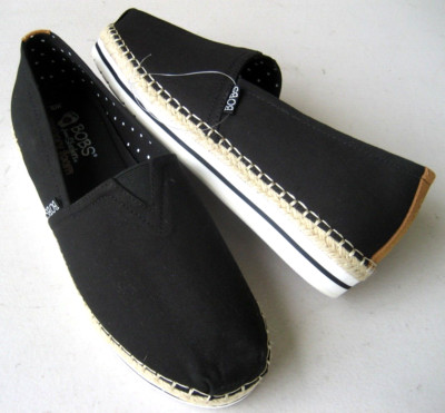 Skechers BOB's Canvas Slip-On Espadrilles Black Memory Foam 9 NEW