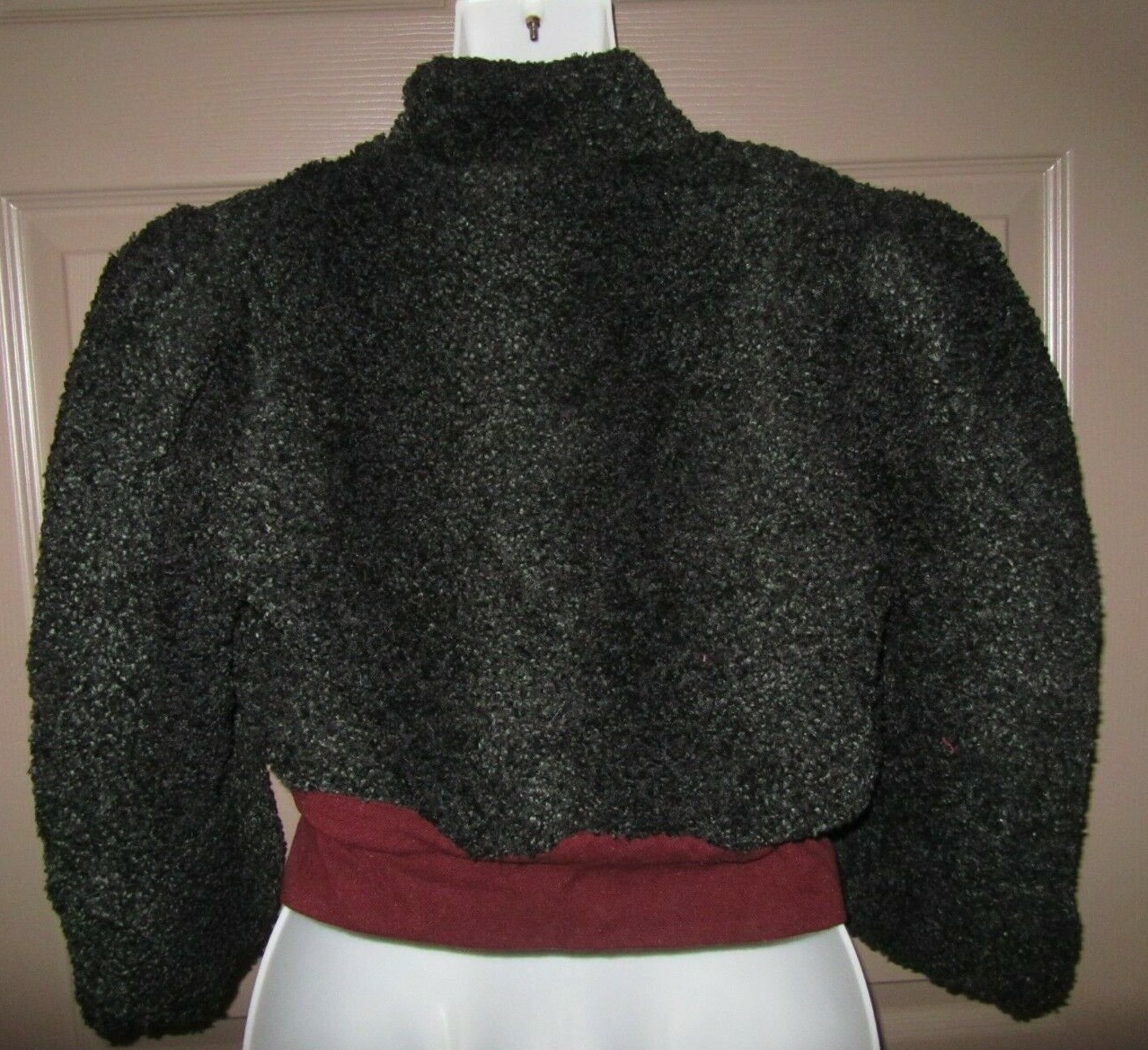 Antique Women's Victorian Jacket Black Loop Fabric Wool? - Burgundy Wool Lined