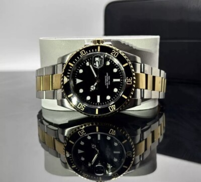 Custom 40mm Two Tone Gold Black Sub Style Mod Watch w/ NH35 Automatic