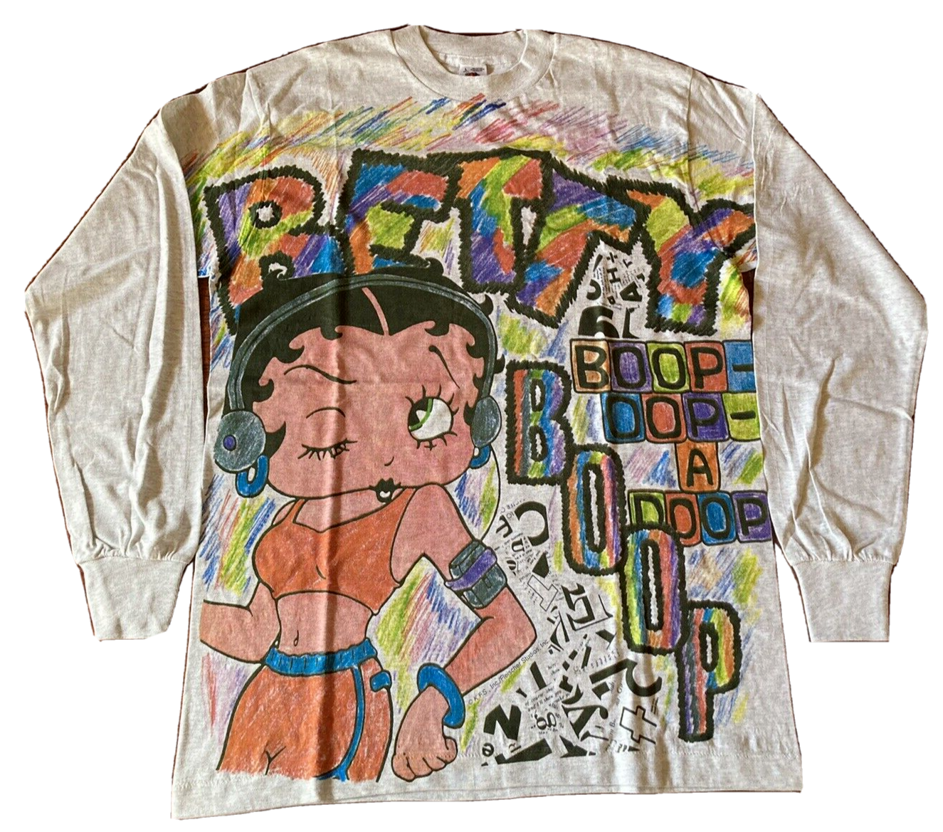 Betty Boop Long Sleeve Tee T Shirt Size L Made In USA Fruit of the Loom  Vintage