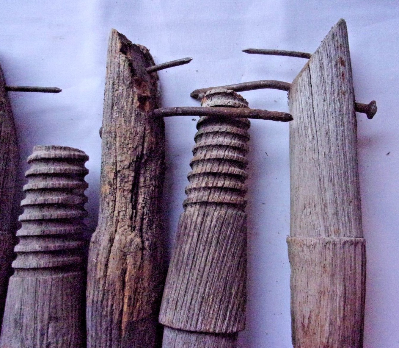 VINTAGE RUSTIC GLASS INSULATOR WOOD MOUNT HOLDER (LOT OF 7)  #01101908