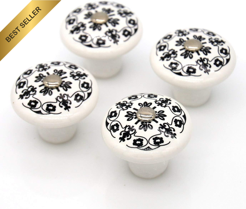 4 Pcs Vintage Style round Ceramic Knobs Handles Pulls for Cabinet Drawer Door