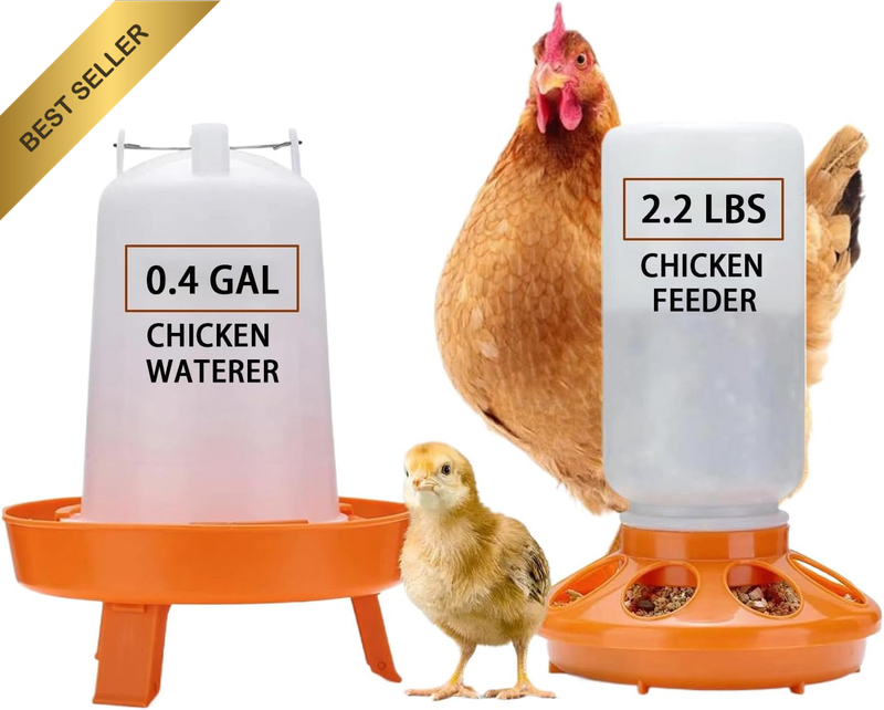 Chicken Feeder and Waterer Kit - 1L Feeder and 1.5L Waterer | Hanging Duck and Q