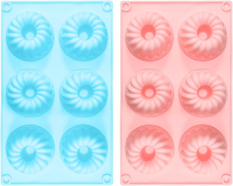 Mini Fluted Tube Cake Pan, 2 PCS 6-Cavity Non-Stick Silicone Baking Mold for Cup