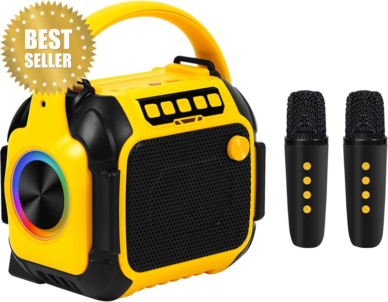 10W Portable Karaoke Machine 2 Wireless Mics Bluetooth Speaker DJ Lights