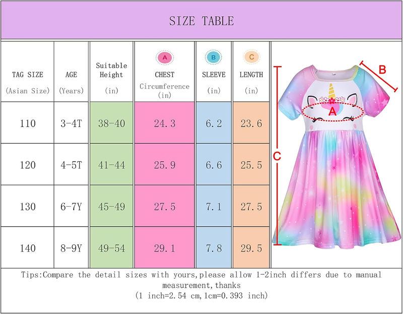 Doll and Girl Matching Nightgown Unicorn Outfit Pajamas Night Dress for Girls an