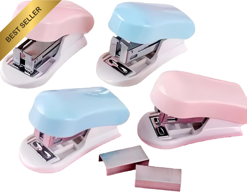 4 Pcs Mini Effortless Desktop Staplers with 400 Standard 26/6 Staples, 2-24 Shee