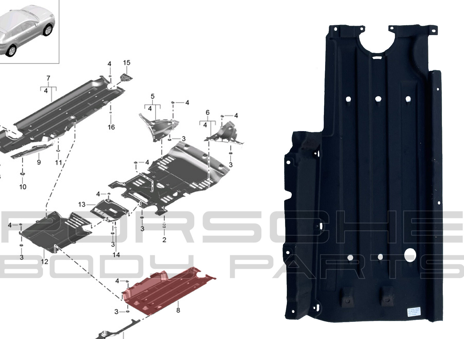 PORSCHE Macan 2014-2024 RIGHT Underbody Radiator Splash