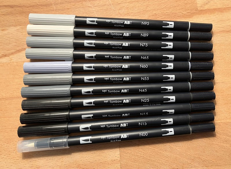 Tombow ABT Dual Brush Art Pens, N00, N15, N25, N45, N55, N60, N65, N75, N89, N95