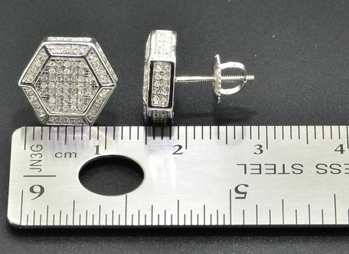 Pre-owned Jfl Diamonds & Timepieces Diamond 3d Hexagon Shape Studs Mens Ladies 10k White Gold Pave Earrings 0.55 Ct.