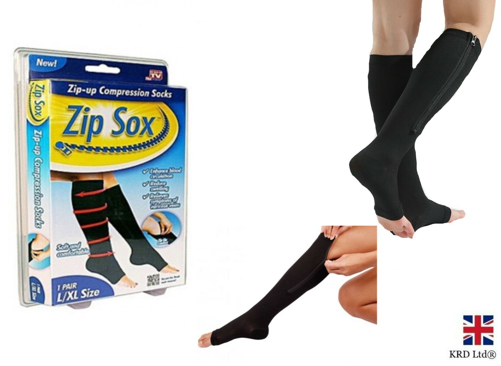 Open Toe Zip Up Compression Socks Zipper Leg Feet Support Unisex 
