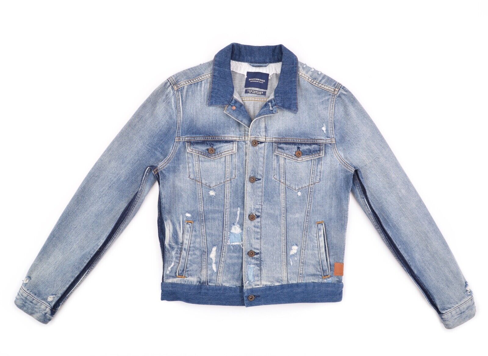 Scotch & Soda Customised By Ams Blauw Blue Denim Jacket Mens sz L Scotch & Soda Customised By Ams Blauw Blue Denim Jacket Mens sz L