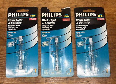 3 Philips Work Light & Security 100W Halogen Bright White Lightbulb Replacement