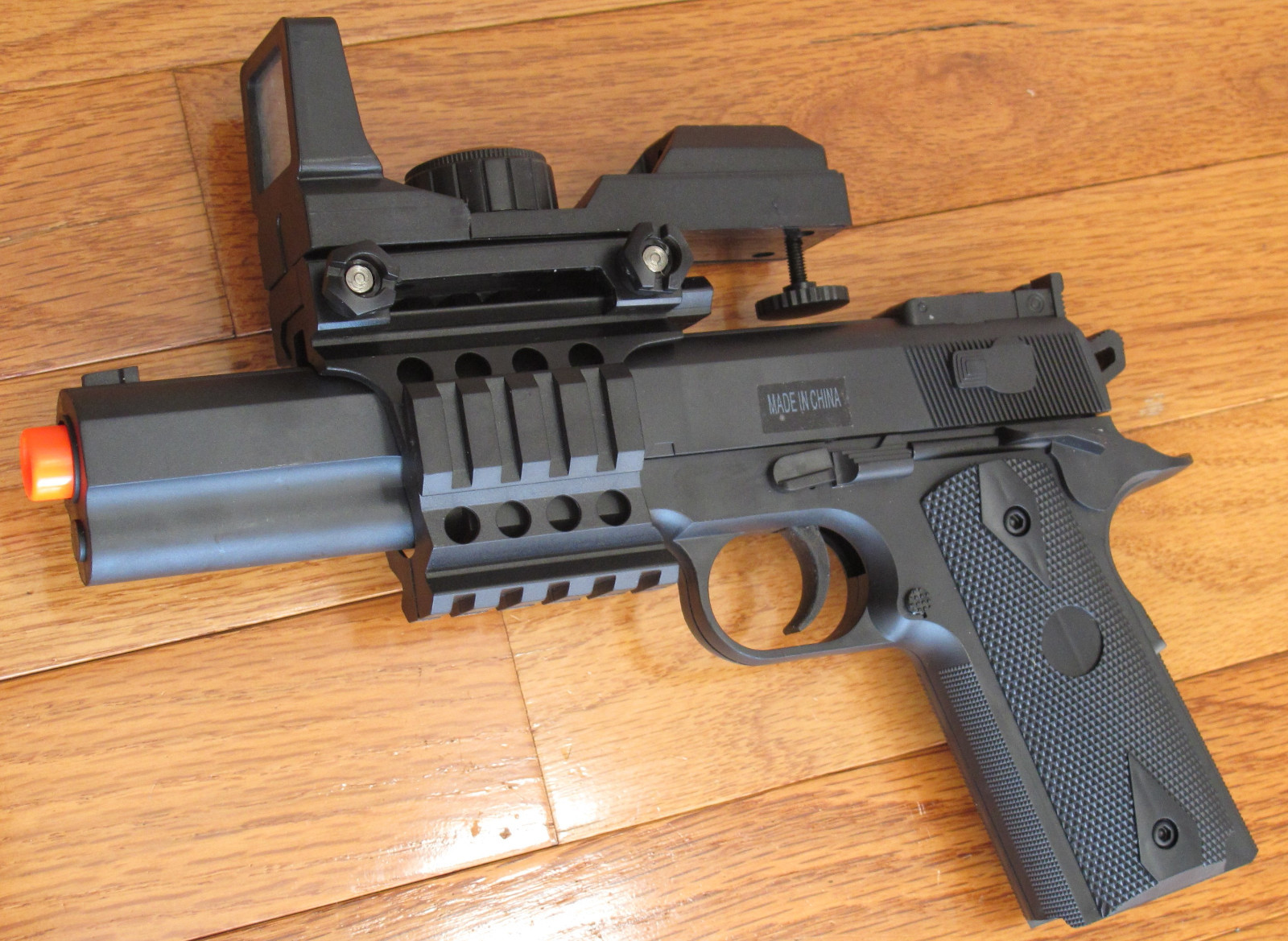 Airsoft Spring Pistol COLT M1914 Style W/Red Dot Scope, Rail