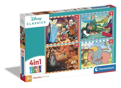 Clementoni 21523 Disney Classics Supercolor 4 in 1 Classics-12+16+20+24 Pieces, 