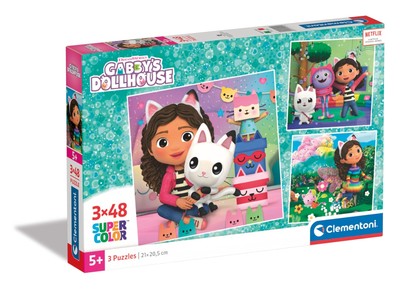 Clementoni Puzzel Square Gabby's Dollhouse 3 Puzzel Met 48 Stukjes - Supercolor 