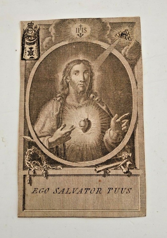 Incisione Su Carta Di Sacro Cuore Di GesÃ¹ Ego Salvator Tuus