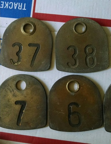 10 Old Farm Original Brass Cow Ear Collar Tags