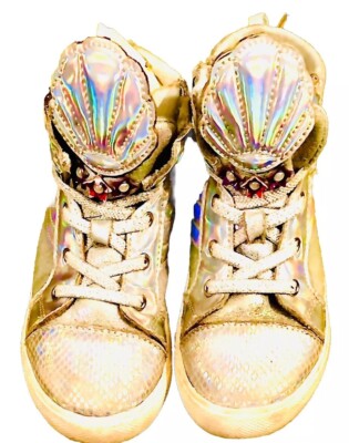 WONDER NATION Girls MERMAID 11 Hi Tops Zip Faux Tie Pale Blue Shine Tail Shell