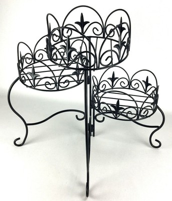 Black Wrought Iron Metal 3 Tier Plant Stand - Indoor Outdoor