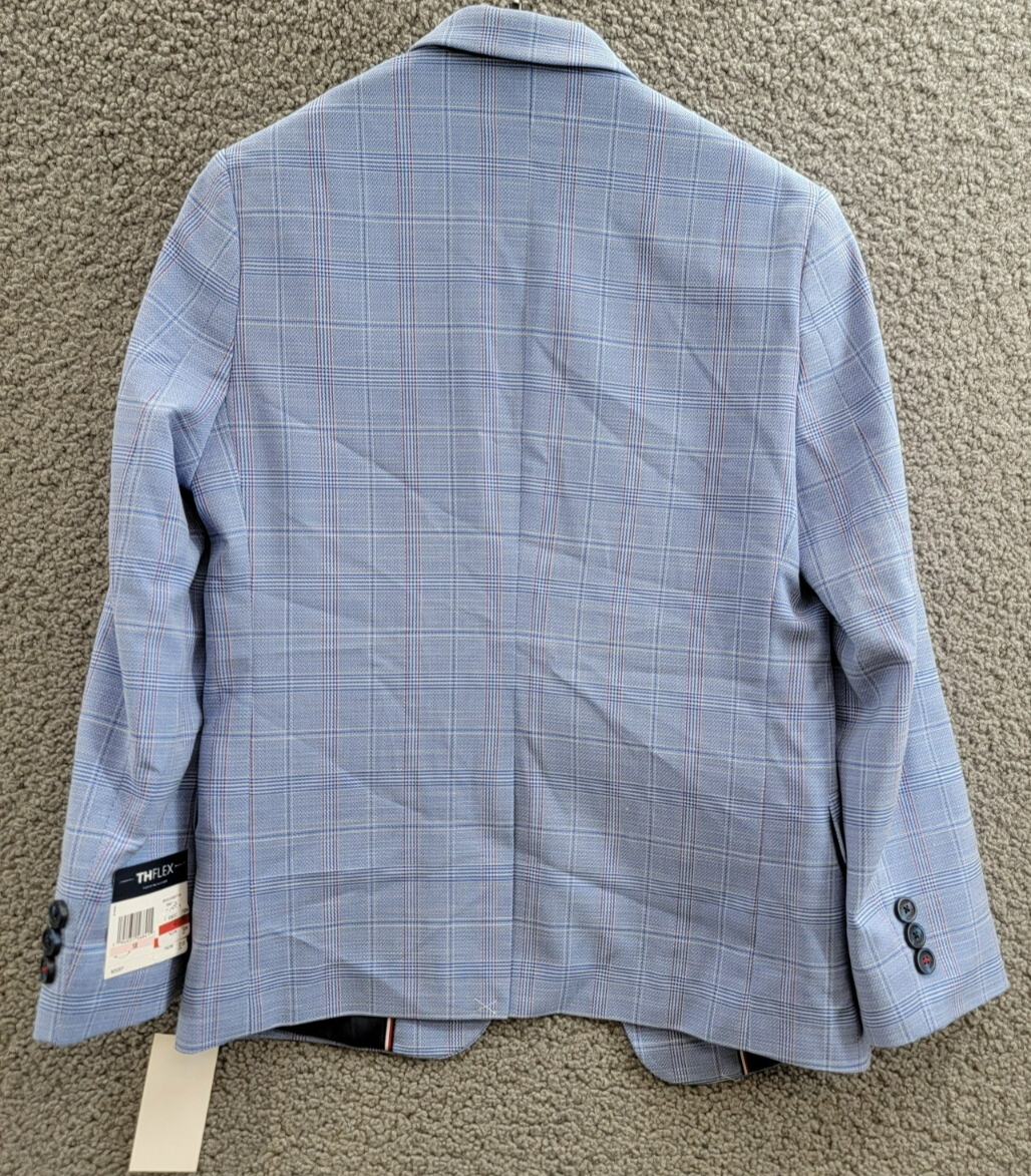 Tommy Hilfiger Stretch Deco Plaid Sport Coat Big Boys 10 Blue Flap Pockets L/S - Picture 15 of 19