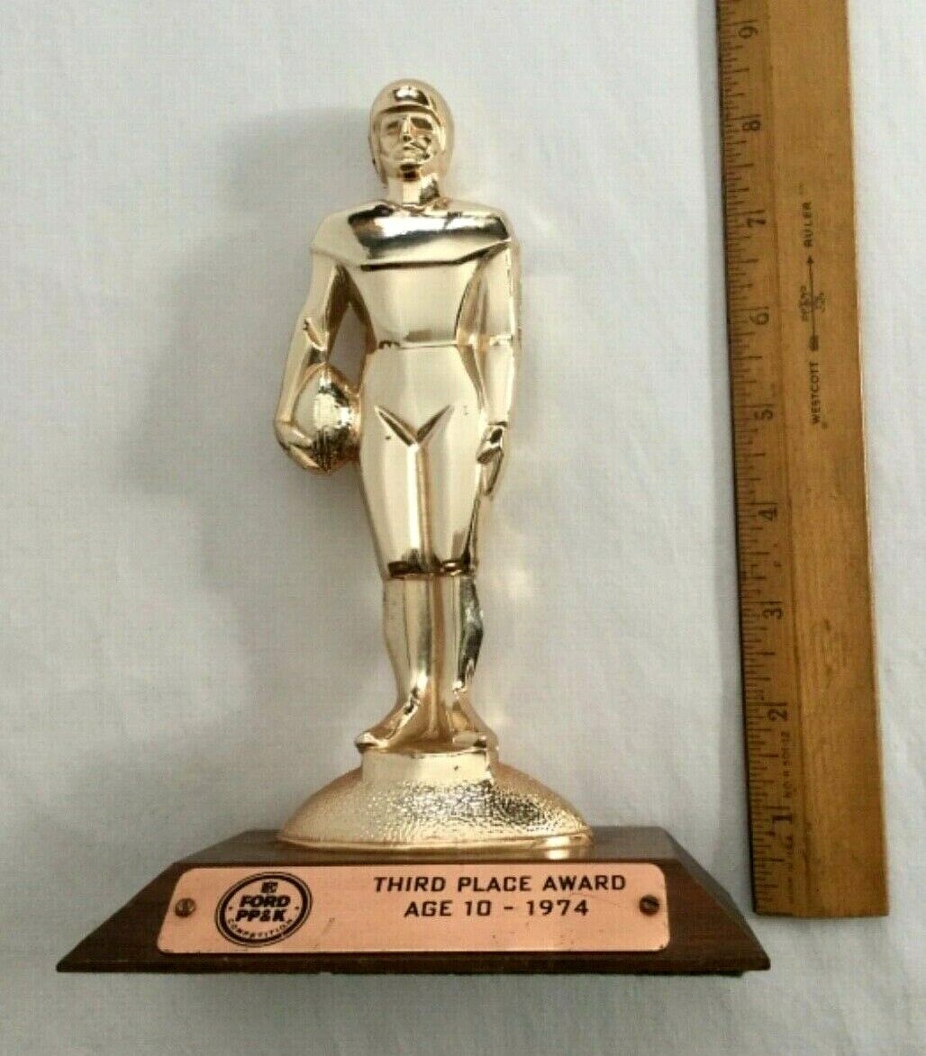 Vintage 1974 Ford Punt Pass & Kick Football Trophy 3rd Place Age 10 Solid Metal
