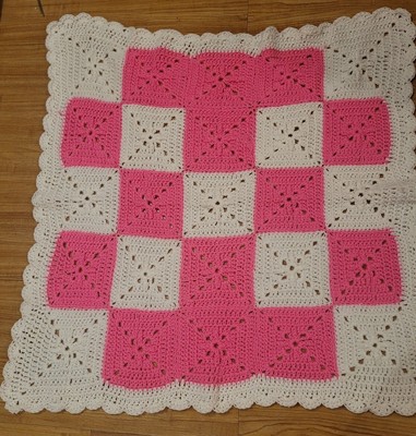 Handmade Crochet Pink And White Blanket Baby Girl