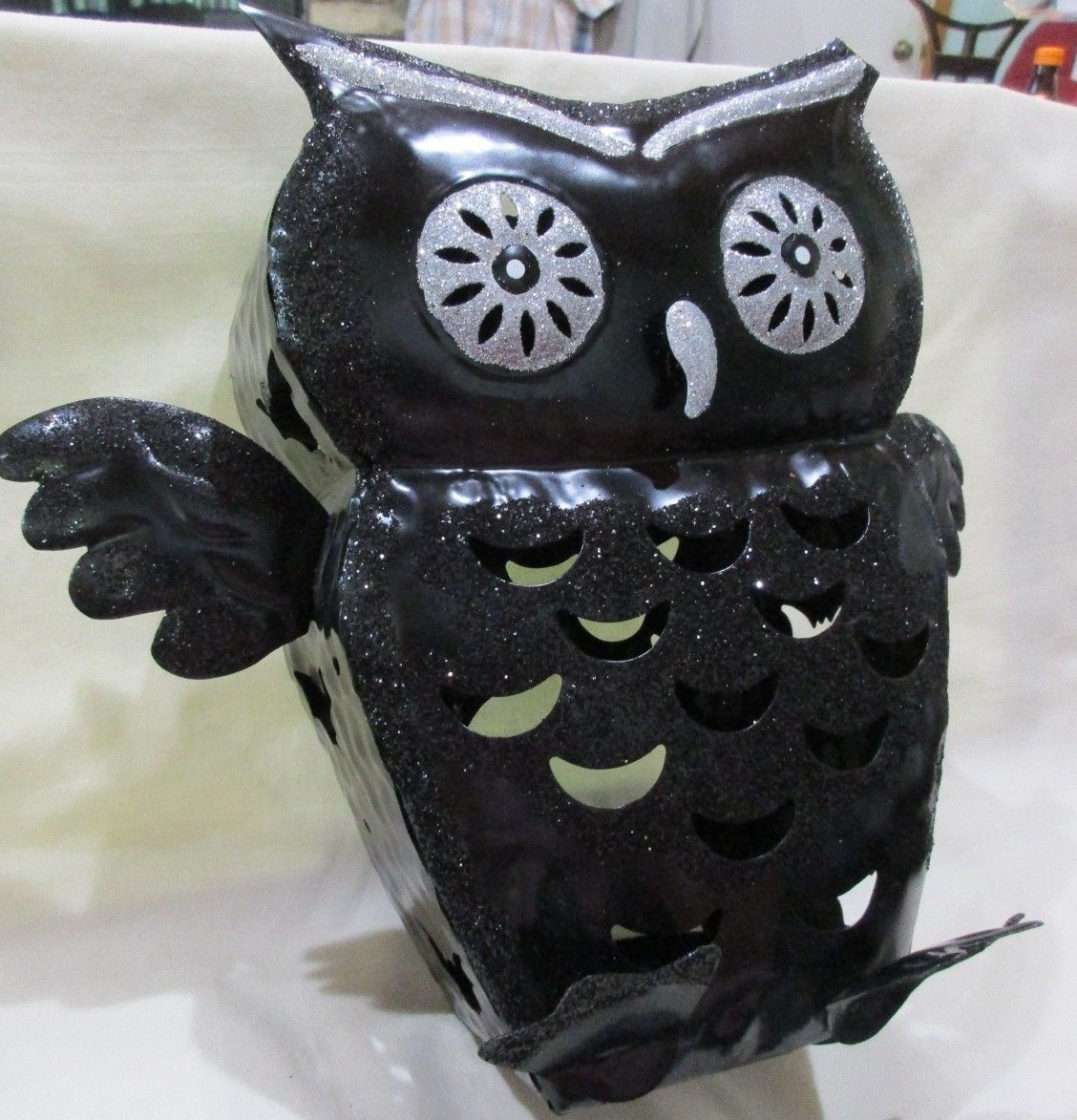 Black Metal Owl w/ Silver Glitter Tealight Candle Holder Kohl's Halloween Decor