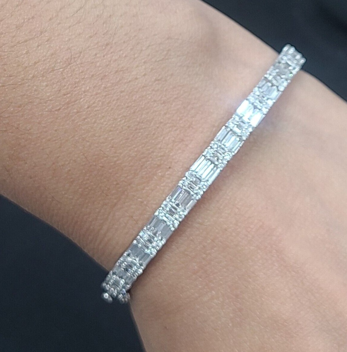 Pre-owned Handmade Deal 2.05 Ct 100% Natural Baguette Diamond Tennis Bangle 14k Gold 6.20mm