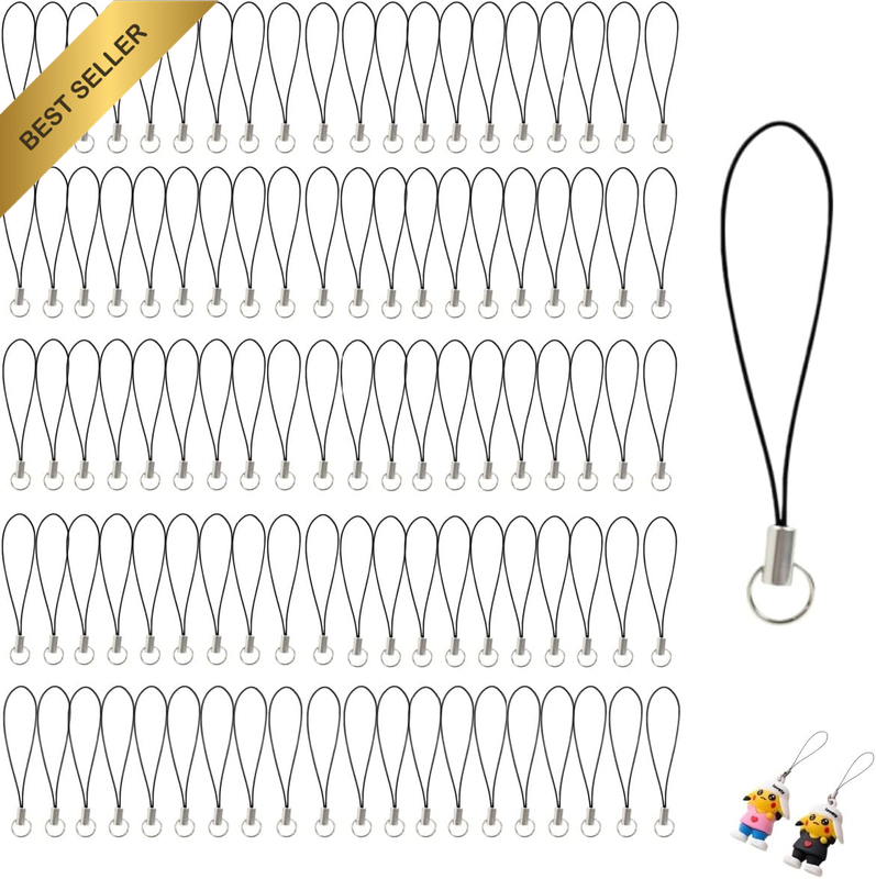 200 Pcs Black Cell Phone Split Ring Strap, Double Loop Lanyard Decorations Split