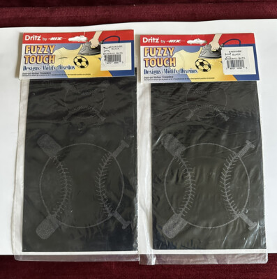 Lot Of 2 Dritz Fuzzy Touch Iron On Baseball Designs Motifs Black