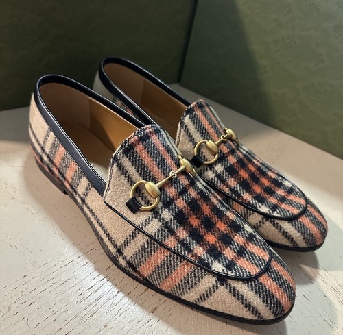 Pre-owned Gucci Mens Loafers Moccasin Shoes Beige/black/mul 8.5 Us/7.5 Uk 430088 $920