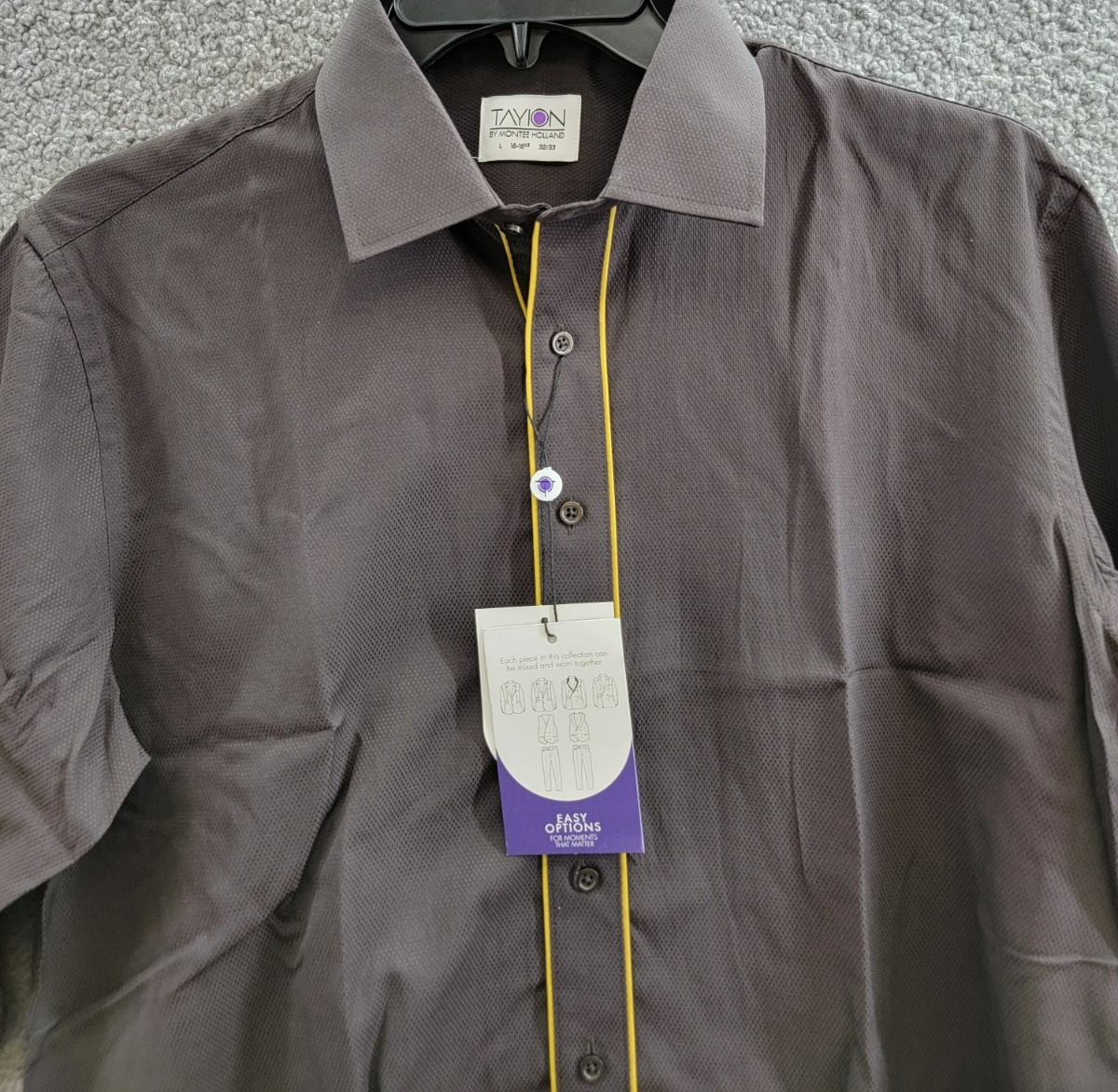 Tayion Collection Slim Fit Dress Shirt Men's L 16-16.5 32-33 Brown & Gold L/S - Picture 3 of 20