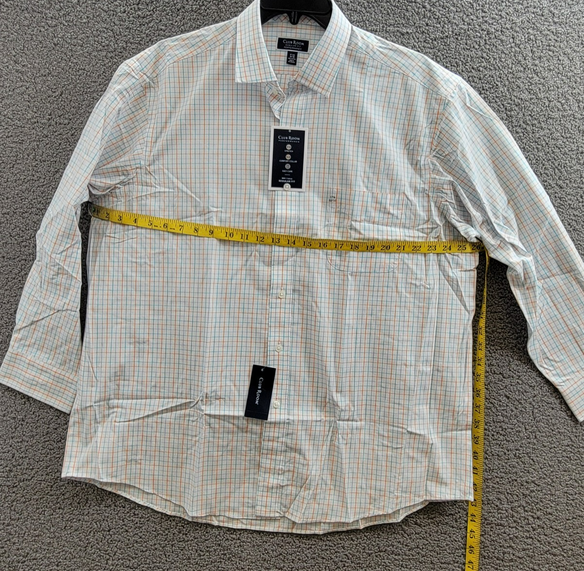 Club Room Regular Fit Performance Dress Shirt Men's 17.5 32-33 Orange/Aqua L/S - Picture 8 of 16