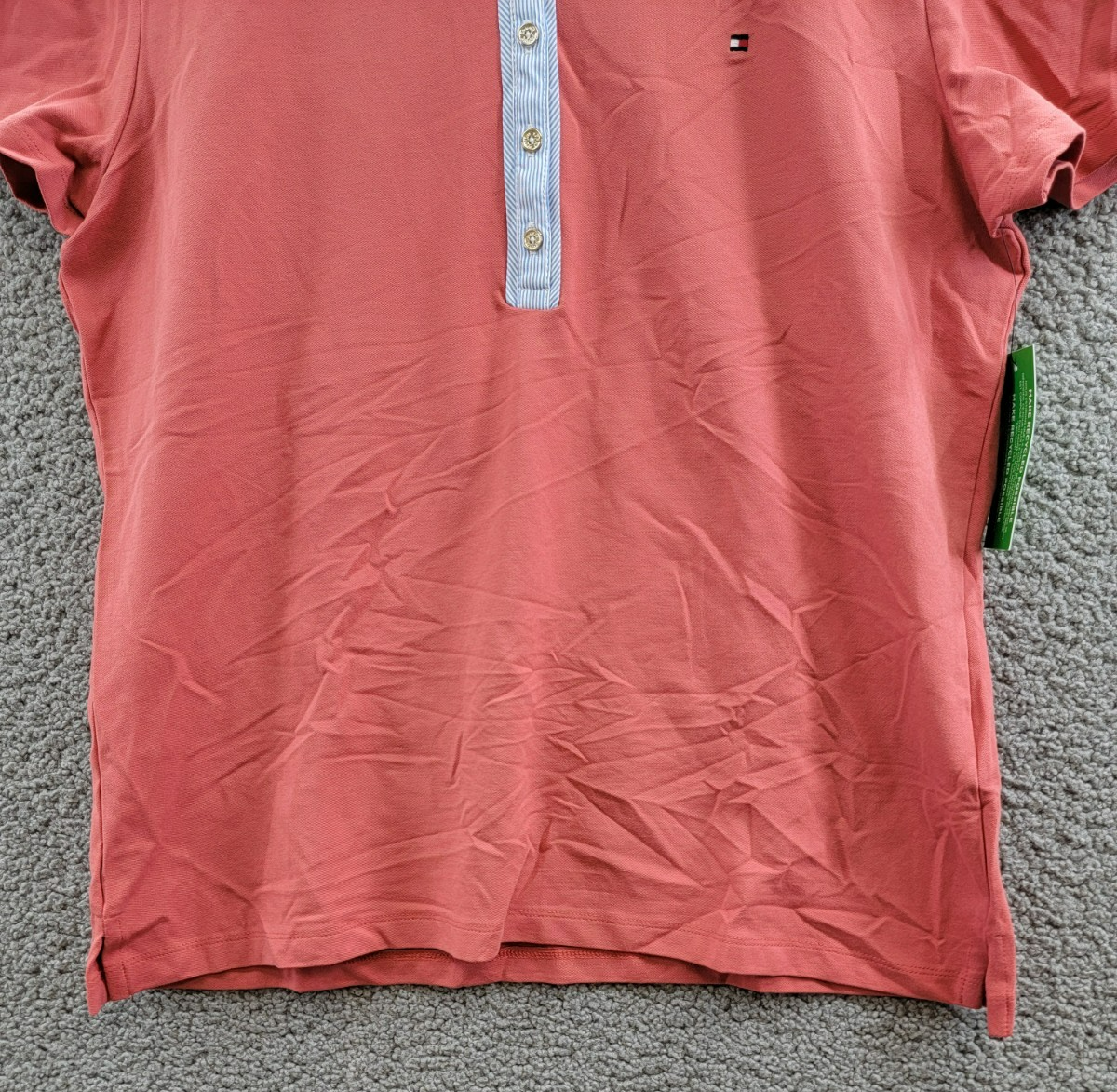 Tommy Hilfiger Striped-Collar Polo Shirt Women's L Min Red Short Sleeve Pullover - Picture 4 of 18