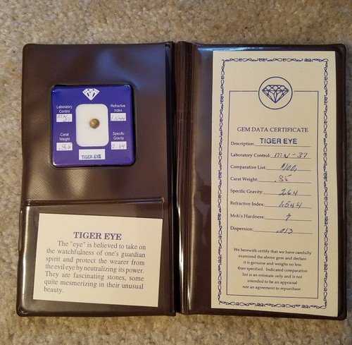 6 Gem Data Certificate Genuine Gemstones, 2 Zircon, 2 Onyx,Tiger Eye, Amethyst