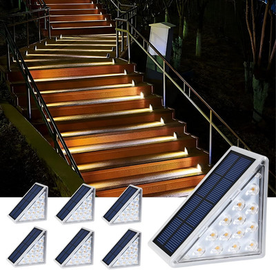 Solar Step Lights Outdoor Waterproof IP67, 6 Pack Solar Powered Stair Lights wit