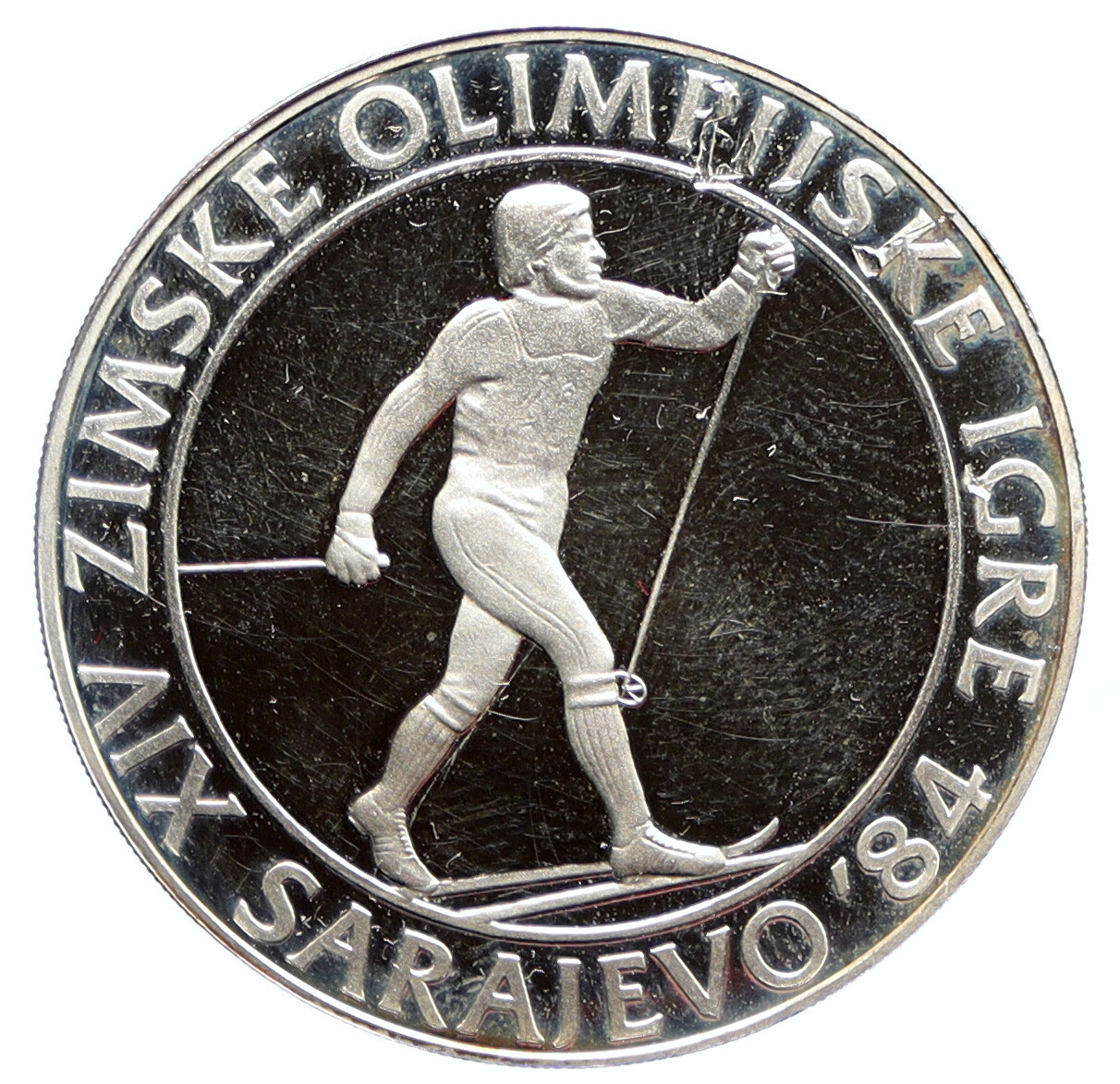 1984 YUGOSLAVIA '84 Winter Olympics SARAJEVO Skier Proof Silver